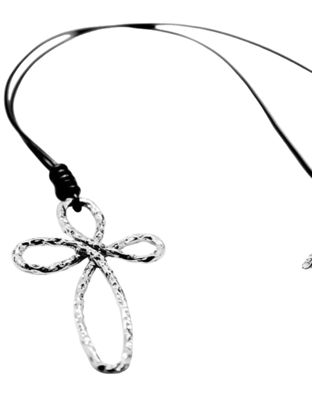 Womens Stainless Steel Leather Cord Hammeredโ Cross Pendant Necklace